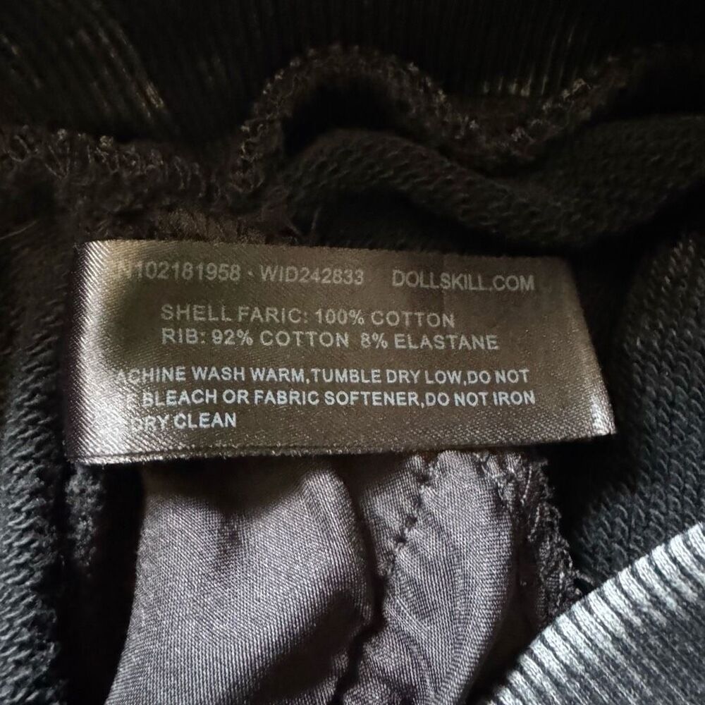 Dolls Kill Widow Death Rock Wide Leg Black Sweatpants Size Medium Edgy Emo Goth - Picture 6 of 7